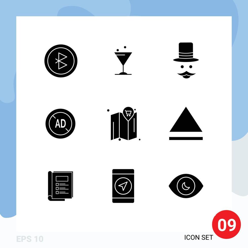 Group of 9 Solid Glyphs Signs and Symbols for cart map movember digital blocker Editable Vector Design Elements