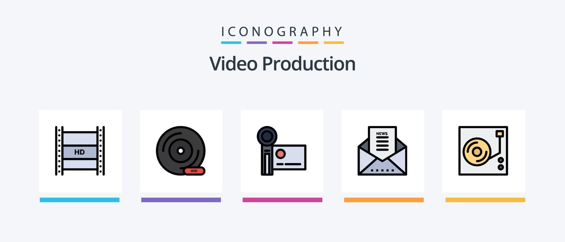 Video Production Line Filled 5 Icon Pack Including . monitor. video player app. game. professional camera. Creative Icons Design vector