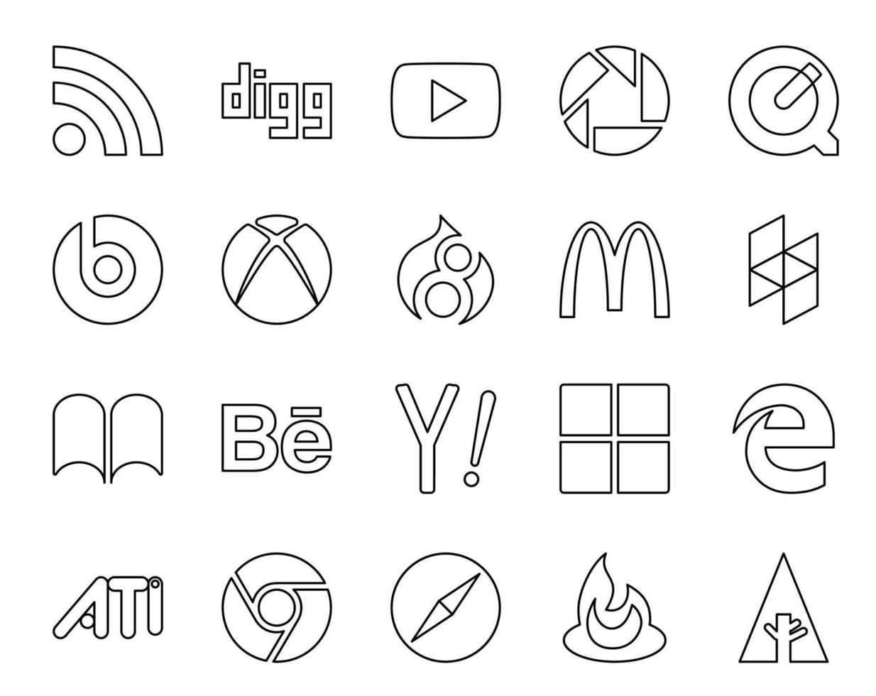 20 Social Media Icon Pack Including ati microsoft drupal search behance vector