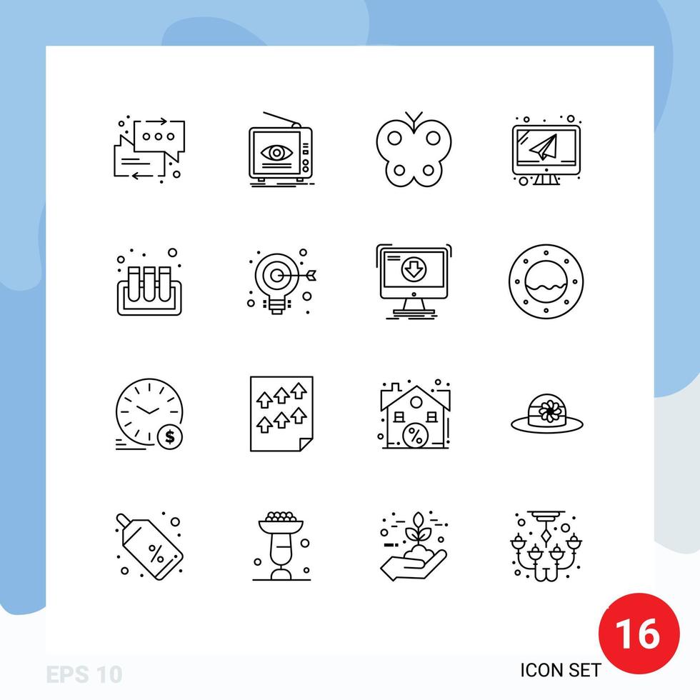 Modern Set of 16 Outlines and symbols such as blood laptop tv email nature Editable Vector Design Elements