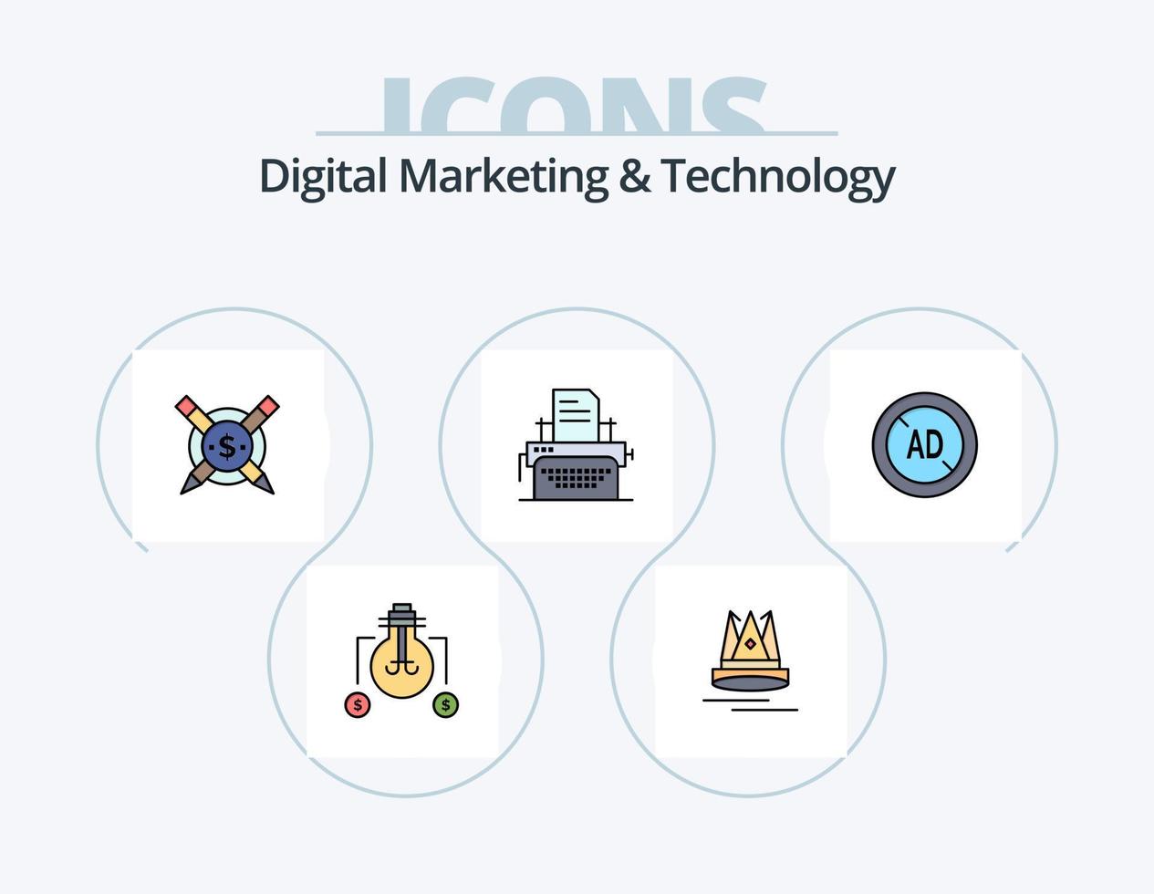 Digital Marketing And Technology Line Filled Icon Pack 5 Icon Design. user. marketing. peturning. didital strategy. digital vector