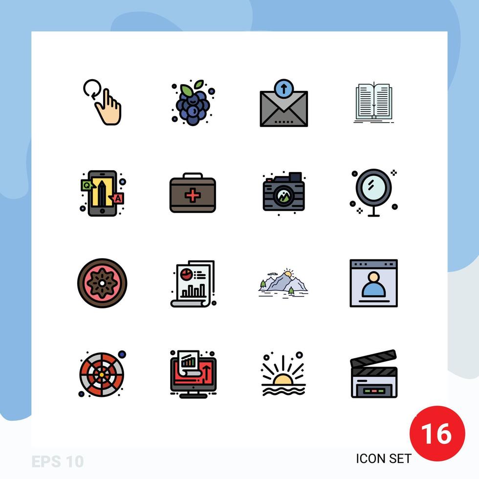 Mobile Interface Flat Color Filled Line Set of 16 Pictograms of education book ecommerce tranfer application Editable Creative Vector Design Elements