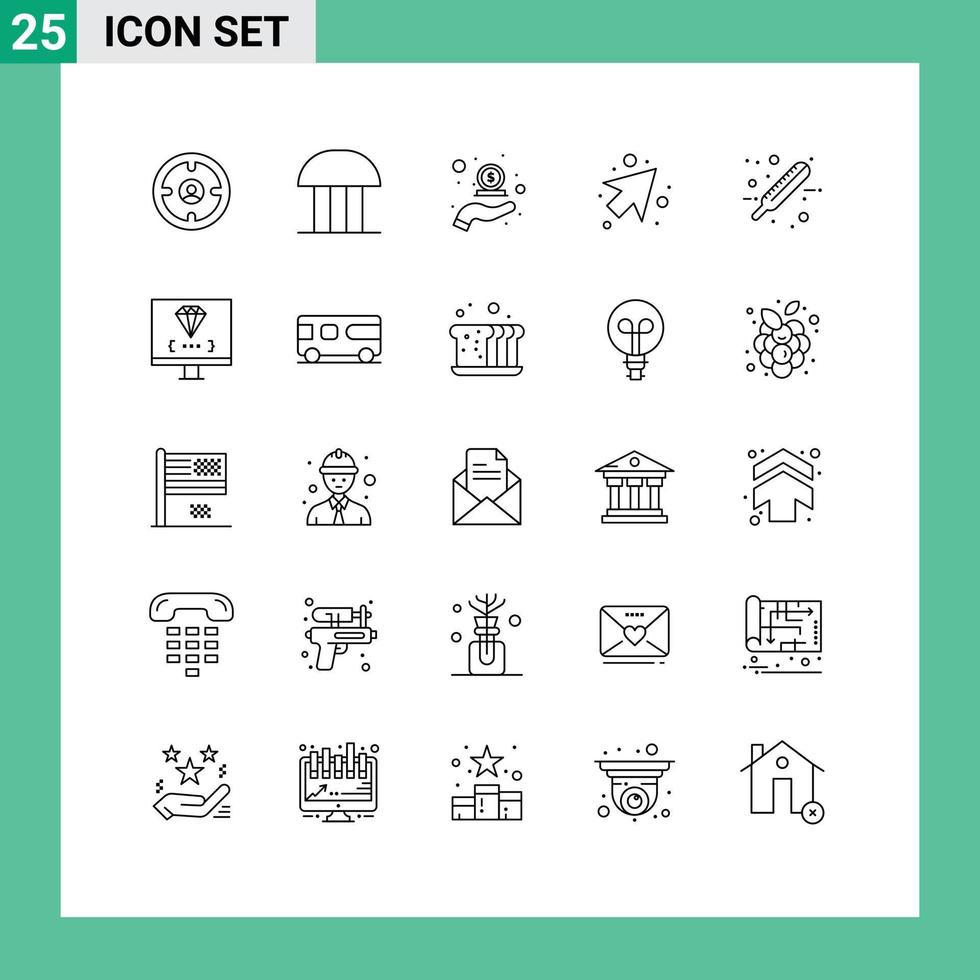 Group of 25 Modern Lines Set for right arrow court of law money hand Editable Vector Design Elements