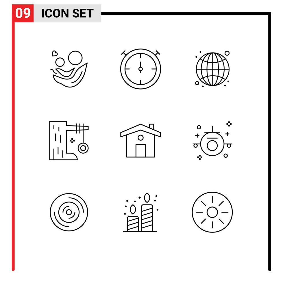 Mobile Interface Outline Set of 9 Pictograms of house tire swing internet swing plaything Editable Vector Design Elements