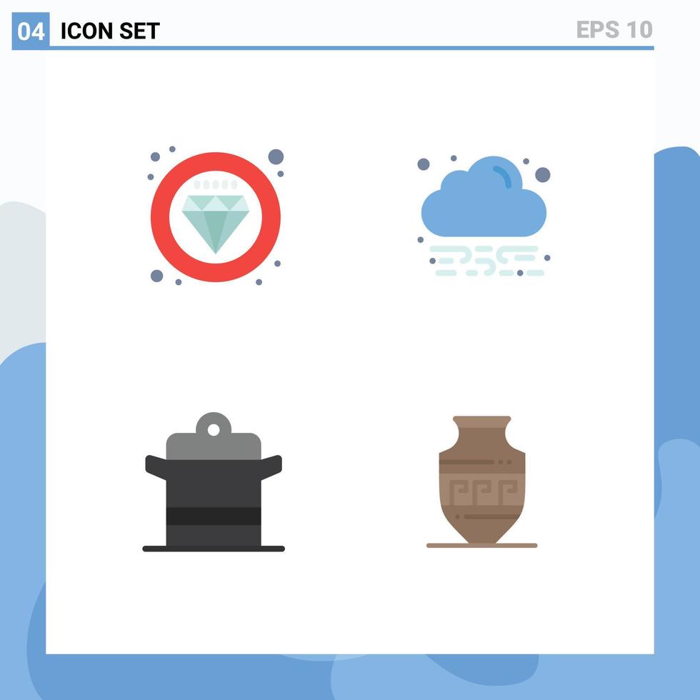 Universal Icon Symbols Group of 4 Modern Flat Icons of label kitchen service cloud pot Editable Vector Design Elements