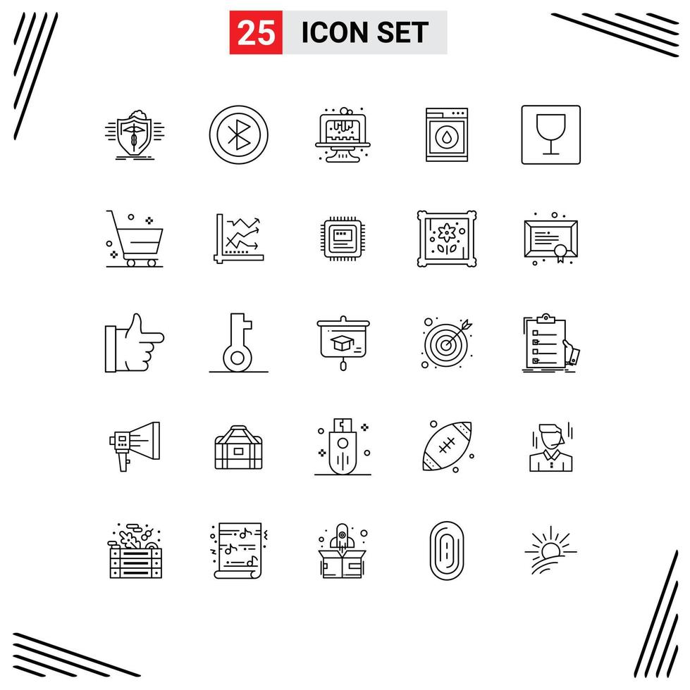 User Interface Pack of 25 Basic Lines of robbot machine network laundry cake Editable Vector Design Elements