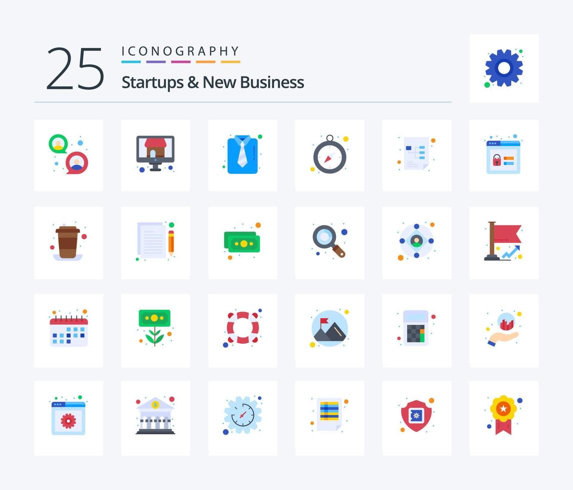 Startups And New Business 25 Flat Color icon pack including workflow. planning. business. productivity. clock vector