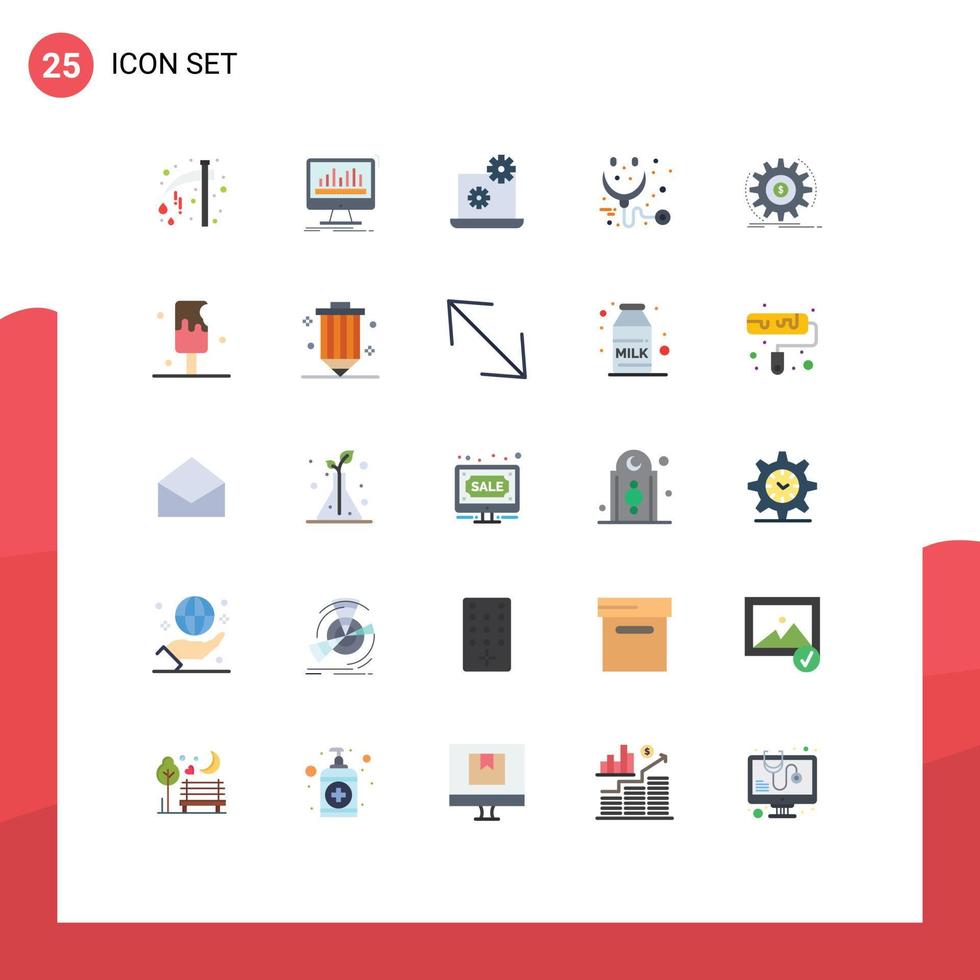 25 User Interface Flat Color Pack of modern Signs and Symbols of finance medical data health setting Editable Vector Design Elements