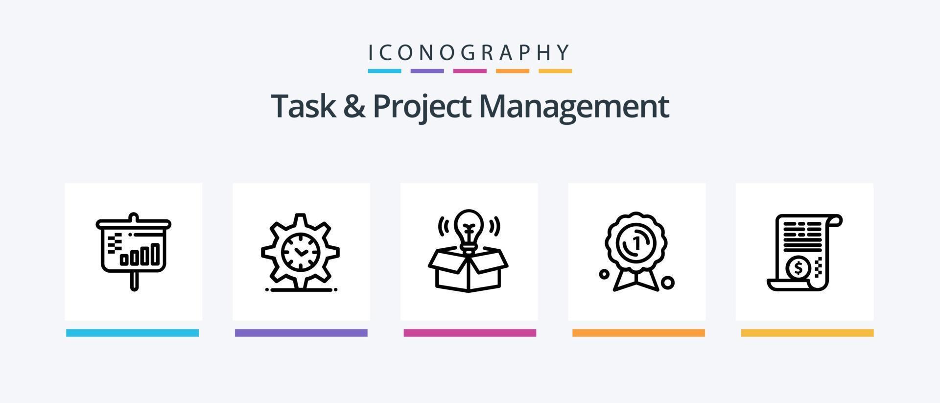 Task And Project Management Line 5 Icon Pack Including . time. gear. setting. medal. Creative Icons Design vector