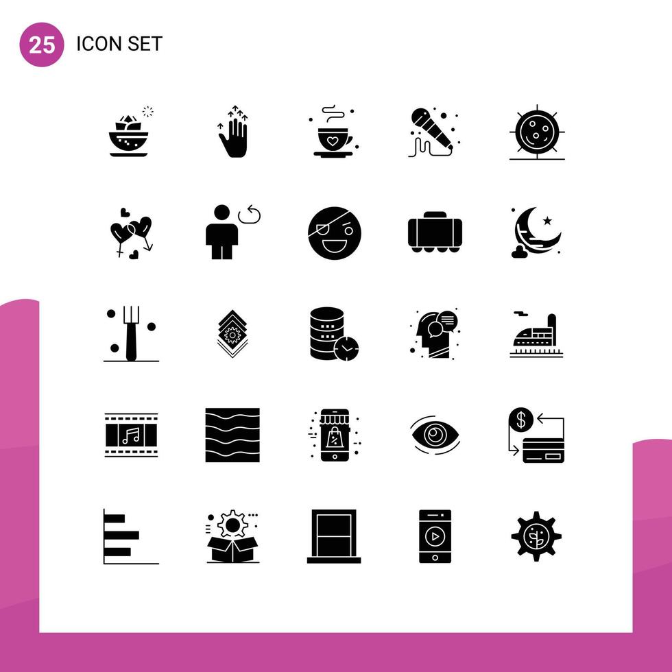 Pack of 25 creative Solid Glyphs of form disease coffee sound mic Editable Vector Design Elements