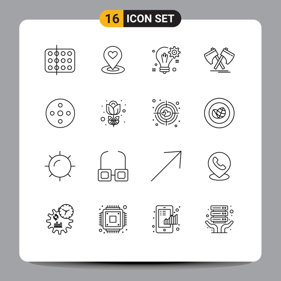 Mobile Interface Outline Set of 16 Pictograms of tool axe pin setting solution Editable Vector Design Elements