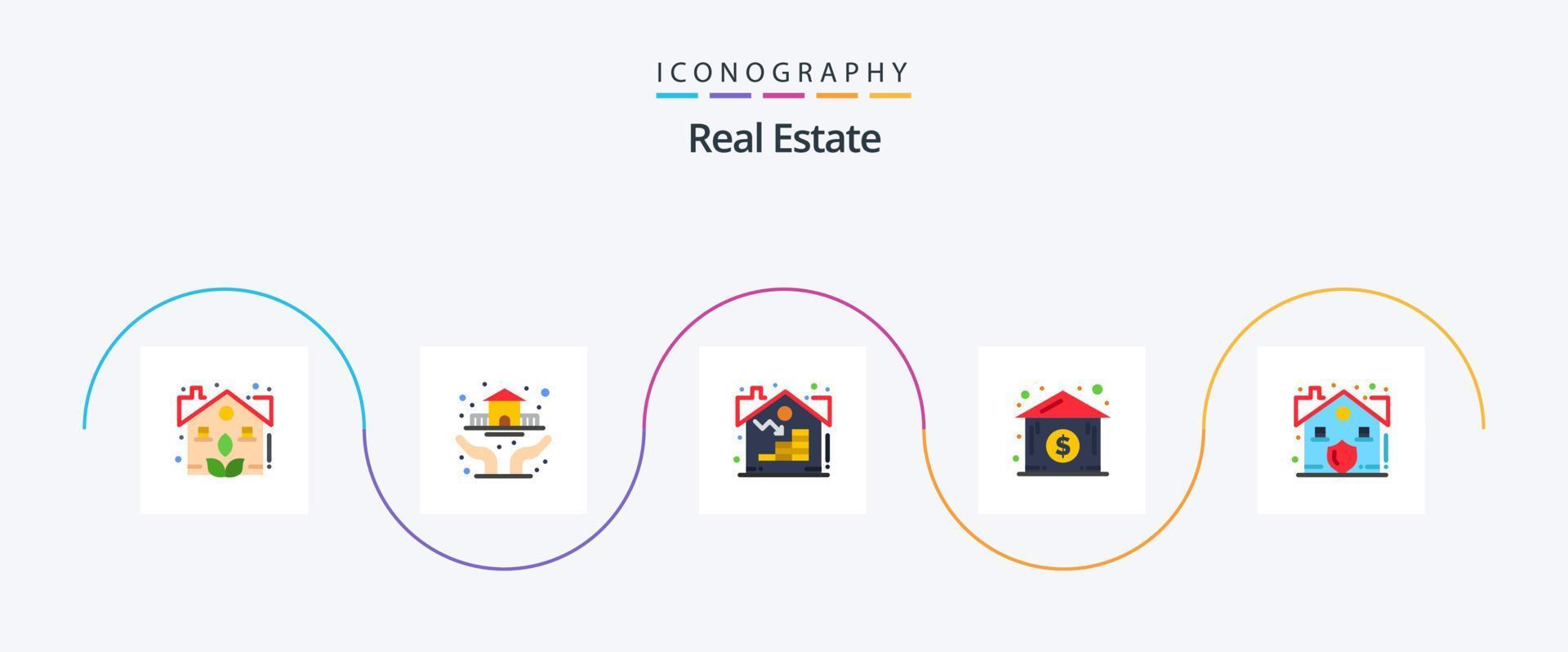 Real Estate Flat 5 Icon Pack Including real. estate. estate. real estate. dollar house vector