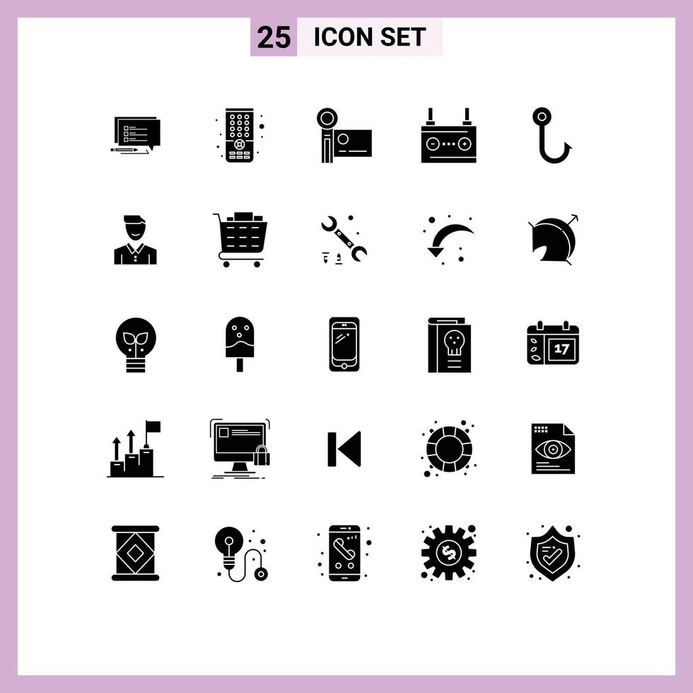 conjunto de 25 iconos modernos de ui símbolos signos para peces electricidad cámara digital acumulador de coche elementos de diseño vectorial editables vector