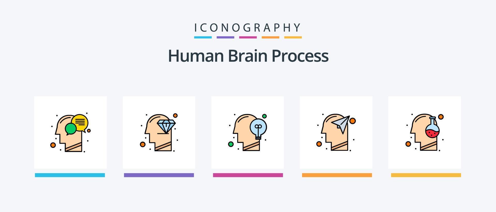 la línea de proceso del cerebro humano llenó el paquete de 5 íconos que incluye la solución. humano. humano. mente. humano. diseño de iconos creativos vector