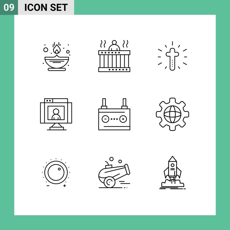 Modern Set of 9 Outlines and symbols such as webcam technology springs communications easter Editable Vector Design Elements