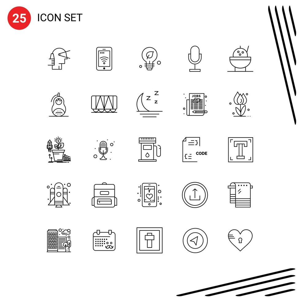 Stock Vector Icon Pack of 25 Line Signs and Symbols for record mic wifi broadcast idea Editable Vector Design Elements