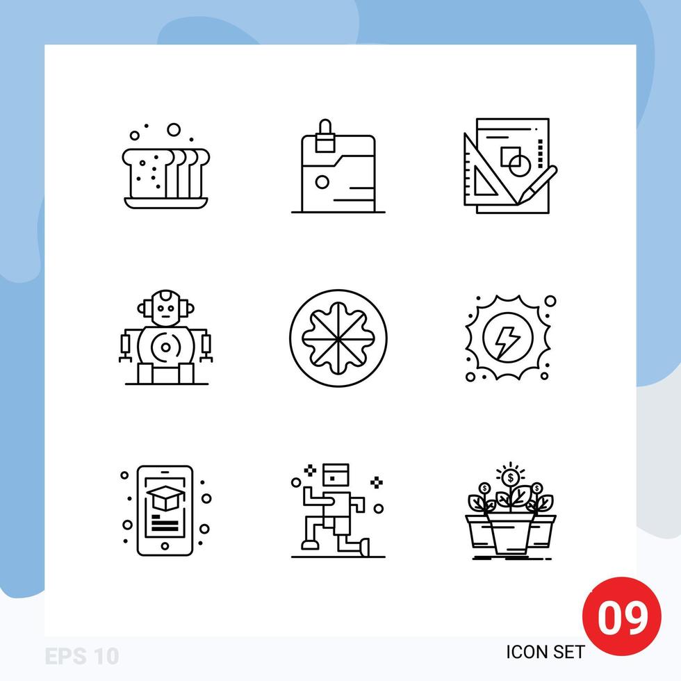 Editable Vector Line Pack of 9 Simple Outlines of healthy technology technology robotics graph Editable Vector Design Elements