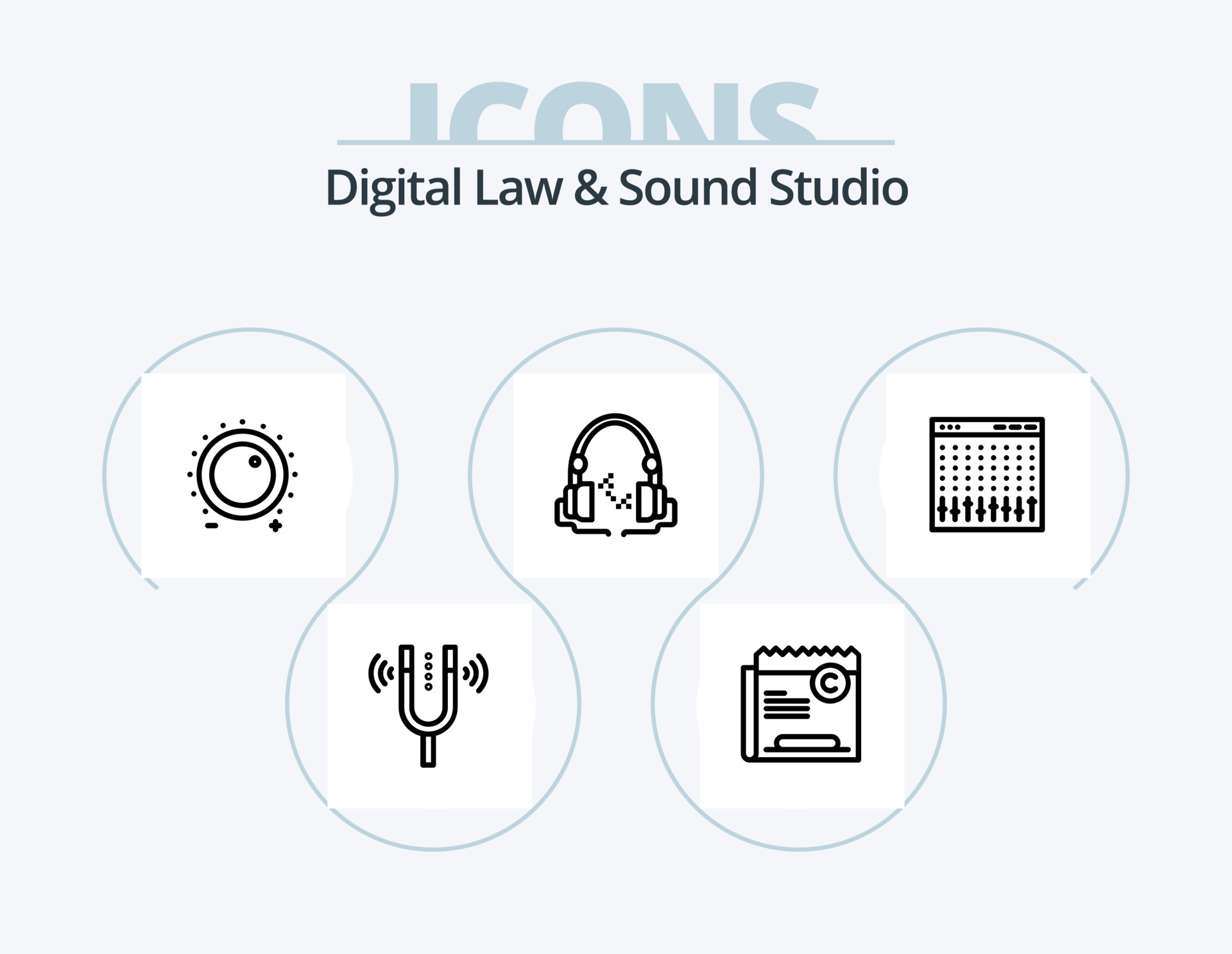 Digital Law And Sound Studio Line Icon Pack 5 Icon Design. phonograph
