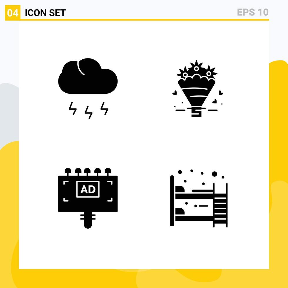 Solid Glyph Pack of 4 Universal Symbols of cloud advertising weather heart signboard Editable Vector Design Elements