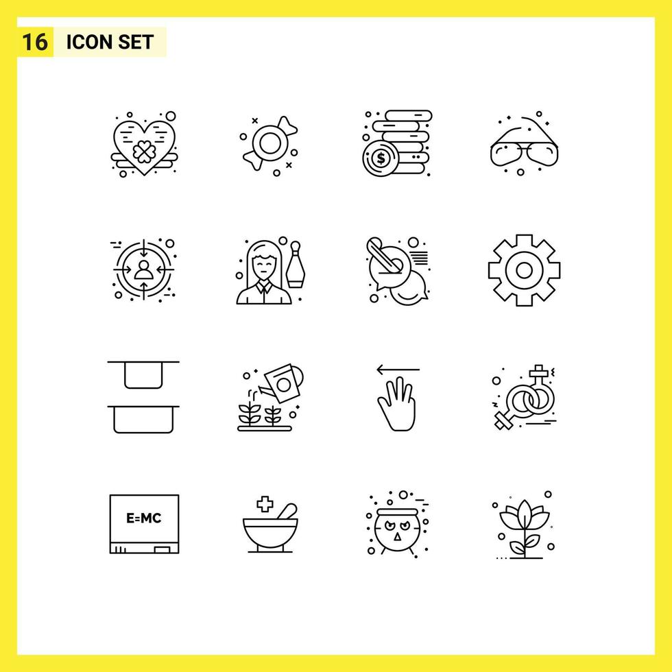 Set of 16 Vector Outlines on Grid for target business money audience view Editable Vector Design Elements