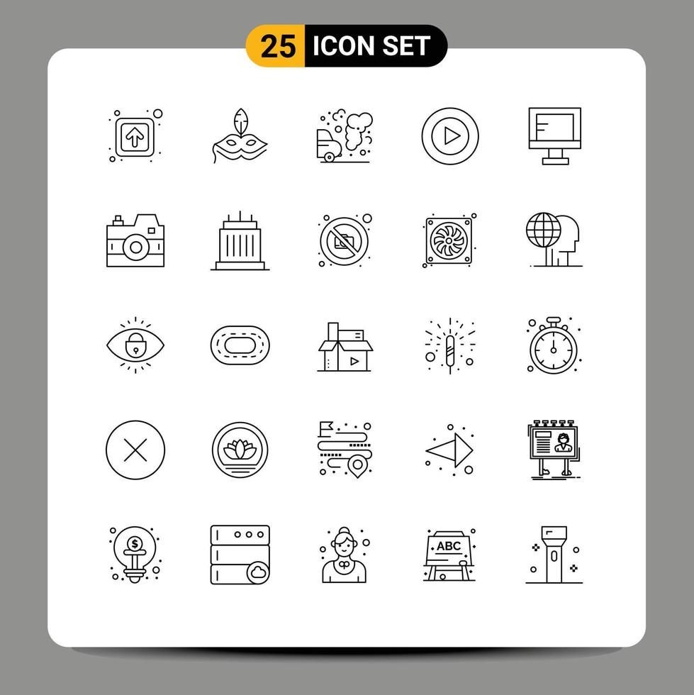 Editable Vector Line Pack of 25 Simple Lines of study computer car video studio Editable Vector Design Elements