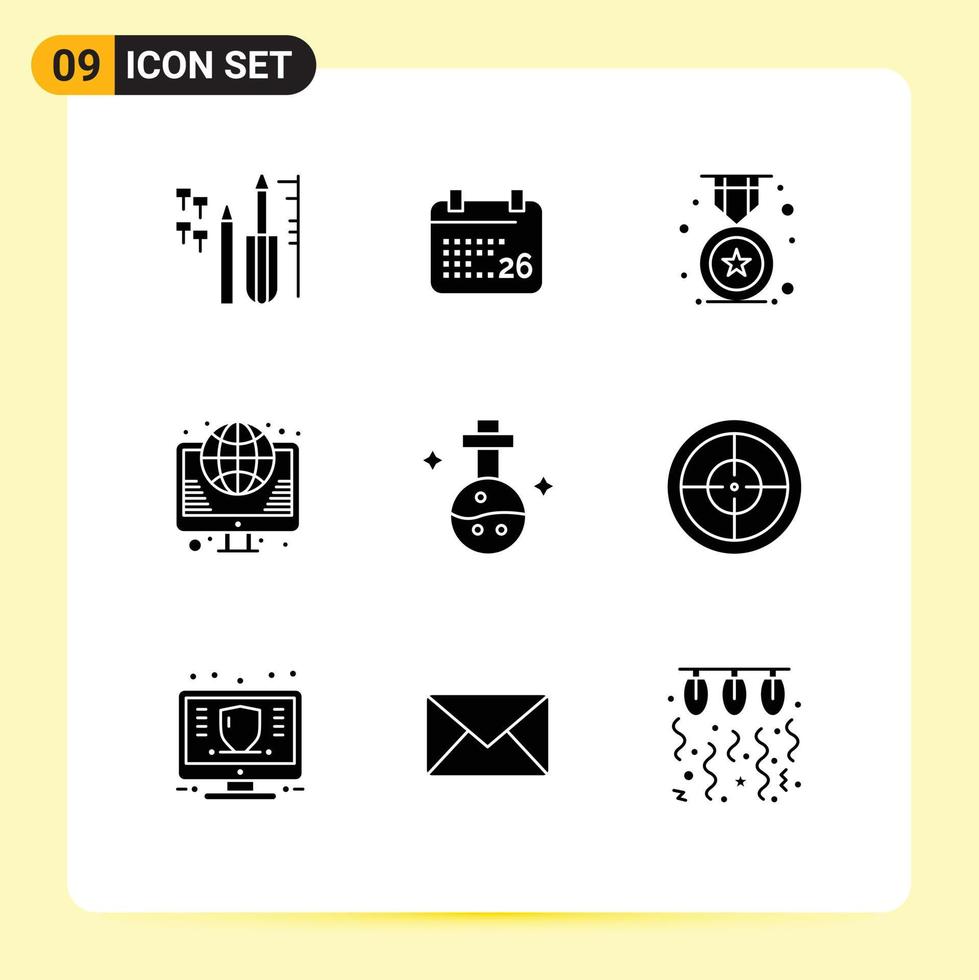 Stock Vector Icon Pack of 9 Line Signs and Symbols for flask web award internet globe Editable Vector Design Elements
