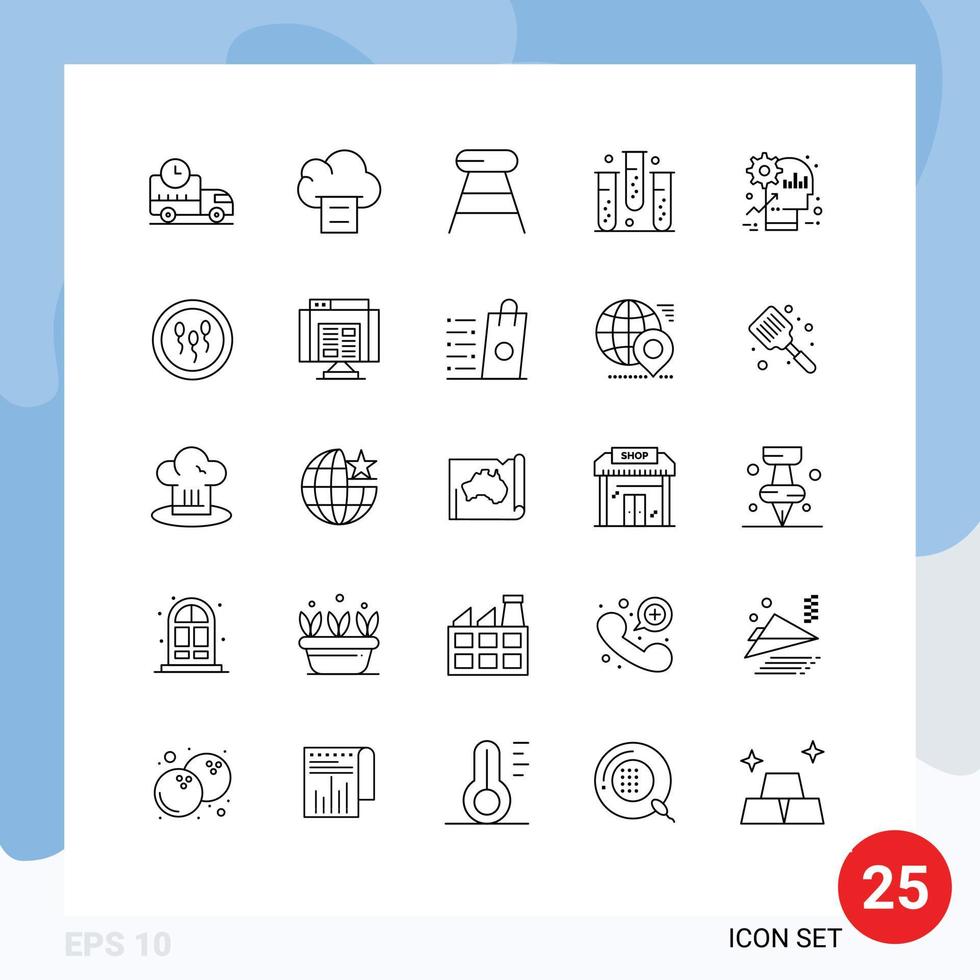 Line Pack of 25 Universal Symbols of head health drink form disease Editable Vector Design Elements