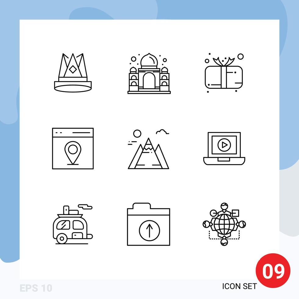 9 Outline concept for Websites Mobile and Apps map communication taj mahal gift child Editable Vector Design Elements