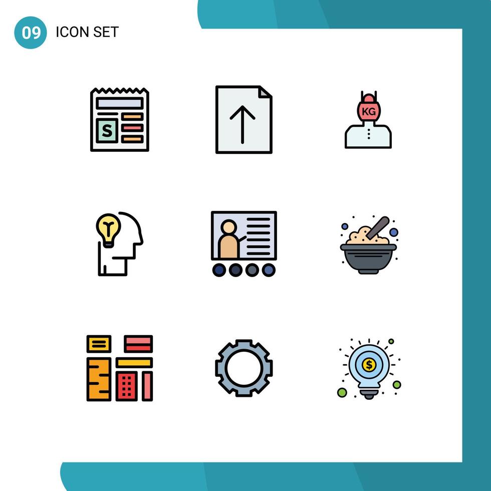 Filledline Flat Color Pack of 9 Universal Symbols of blackboard human life mind idea Editable Vector Design Elements