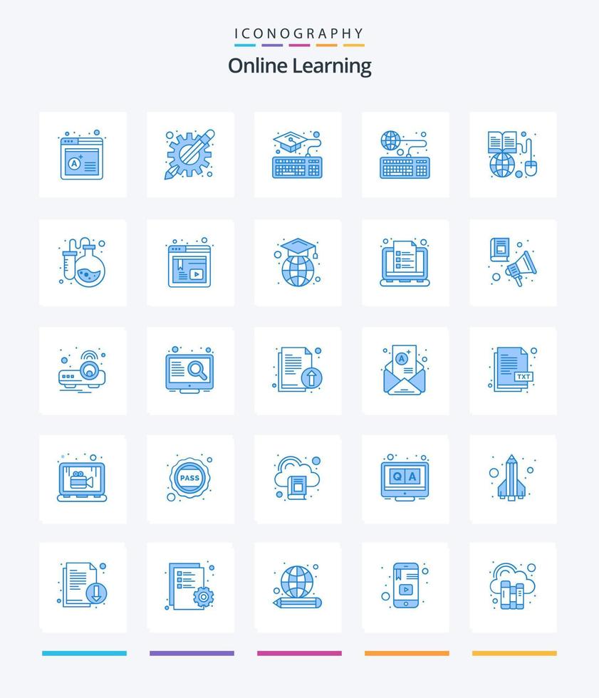 Creative Online Learning 25 Blue icon pack  Such As education. study. education. online. education vector
