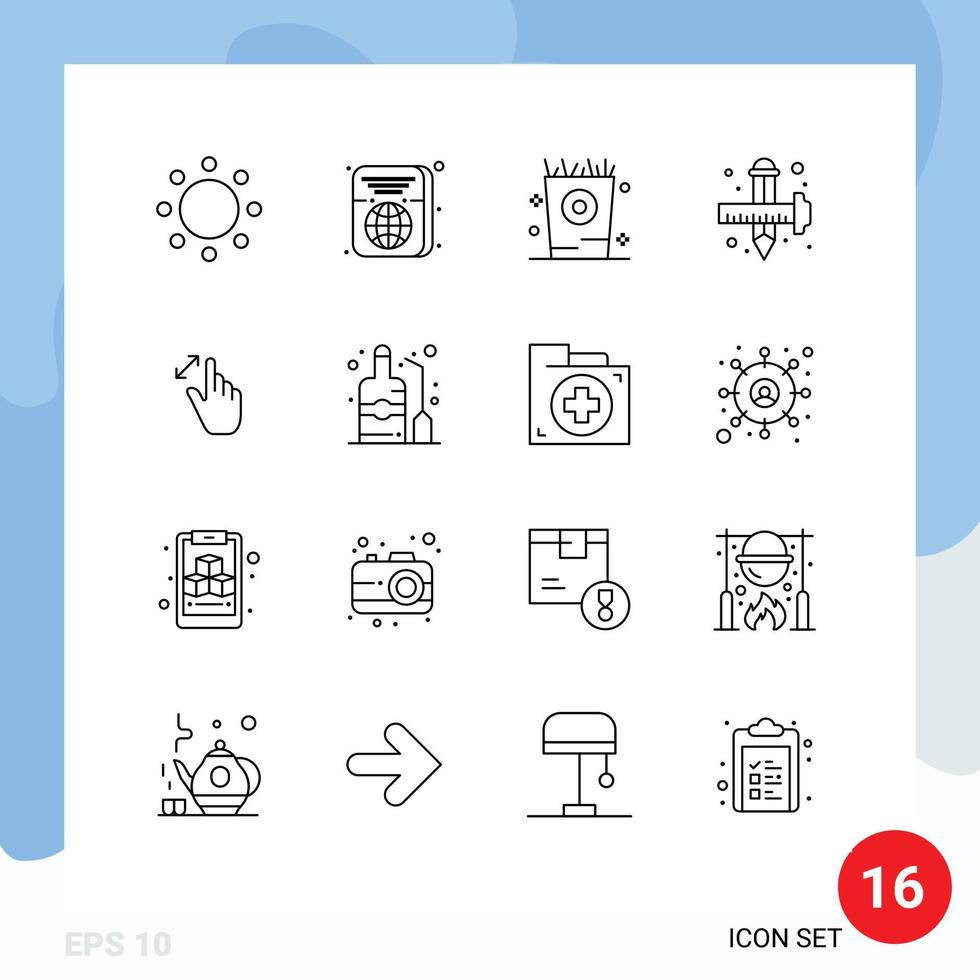 Modern Set of 16 Outlines and symbols such as expand drawing fries draw art Editable Vector Design Elements