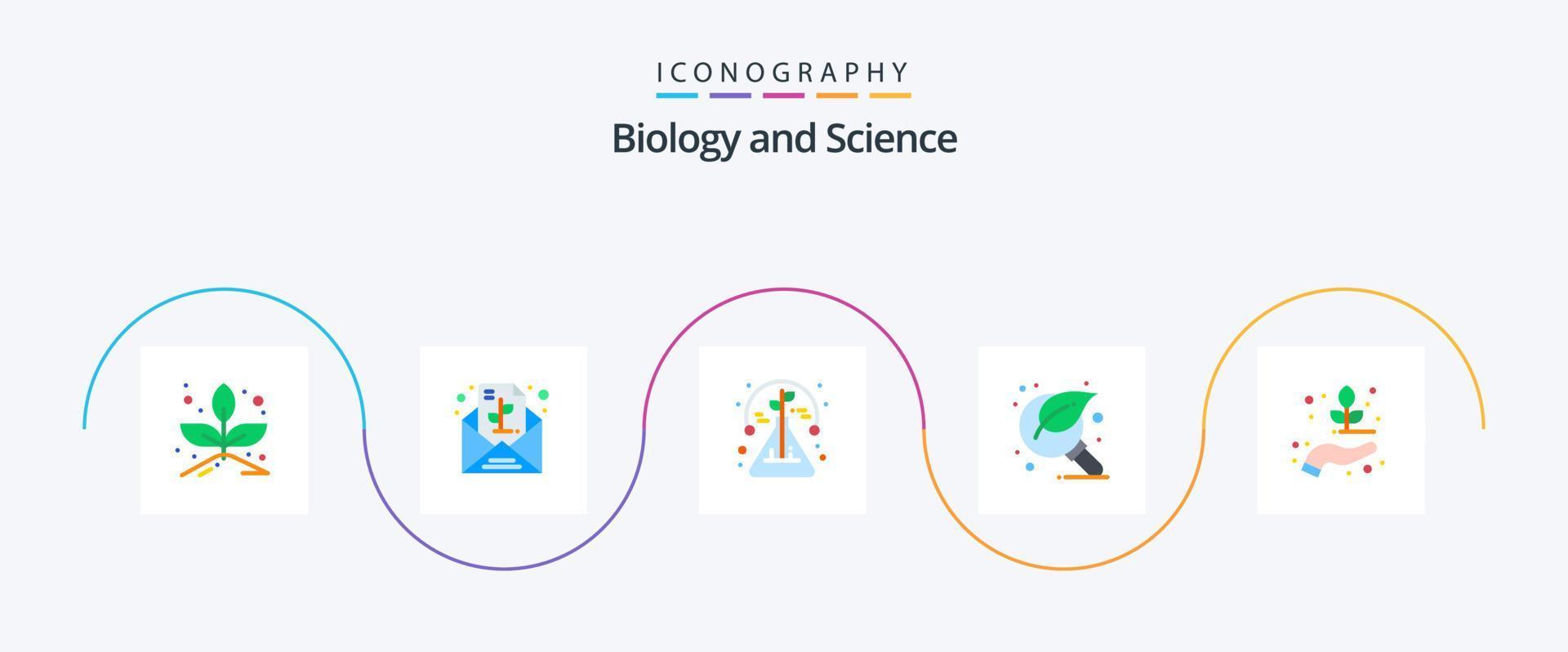 Biology Flat 5 Icon Pack Including nature. search. science. magnifier. green vector