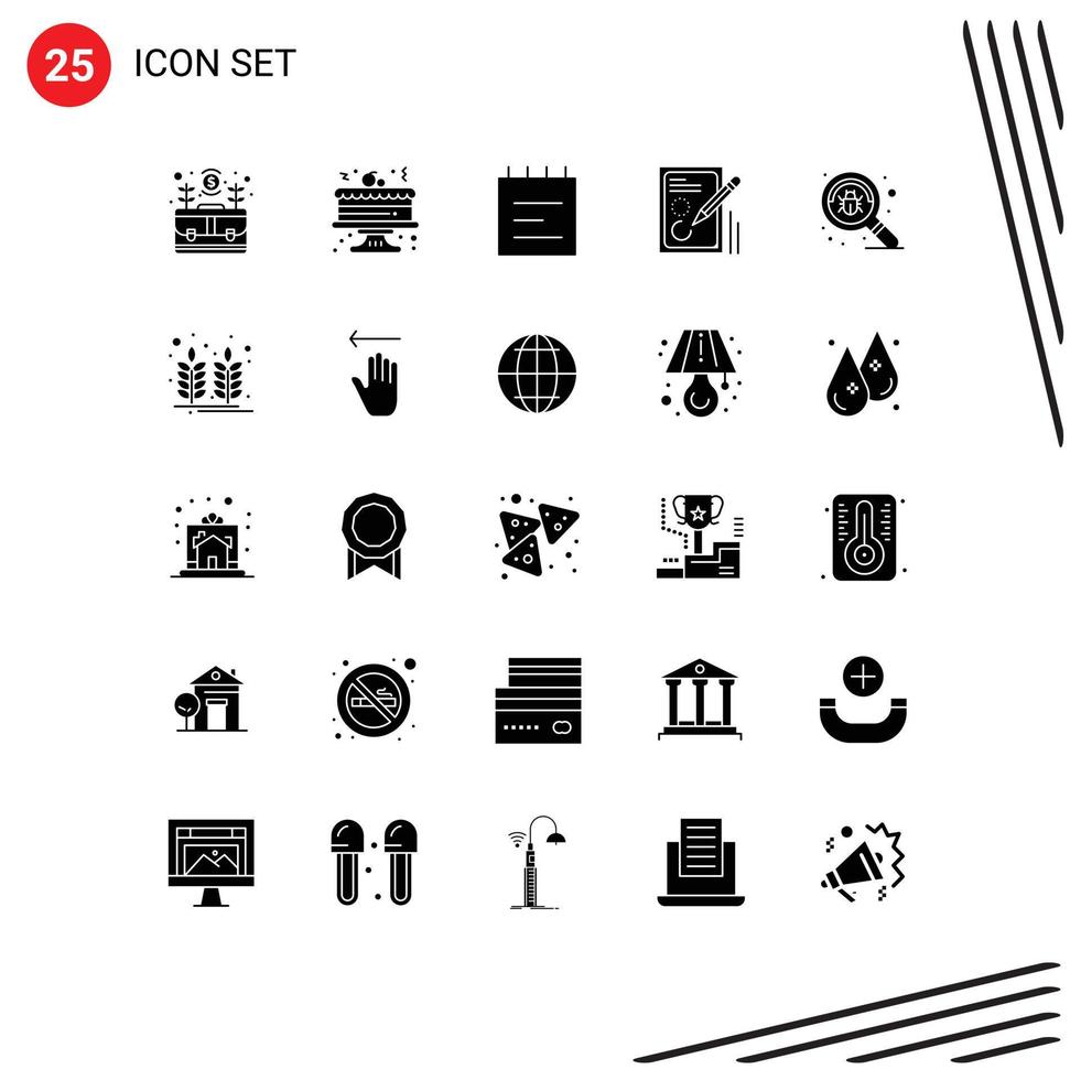 Group of 25 Modern Solid Glyphs Set for find drawing education design pencil Editable Vector Design Elements