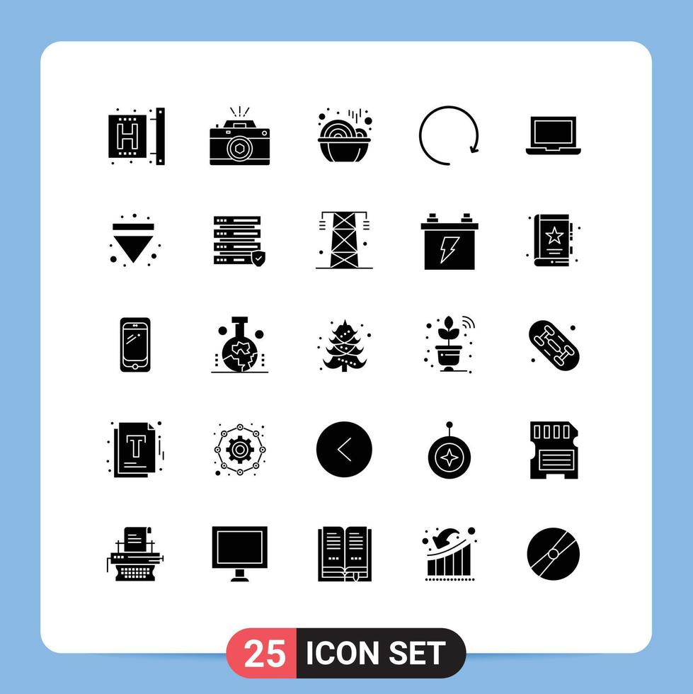 25 Creative Icons Modern Signs and Symbols of device clockwise photo arrow noodles Editable Vector Design Elements