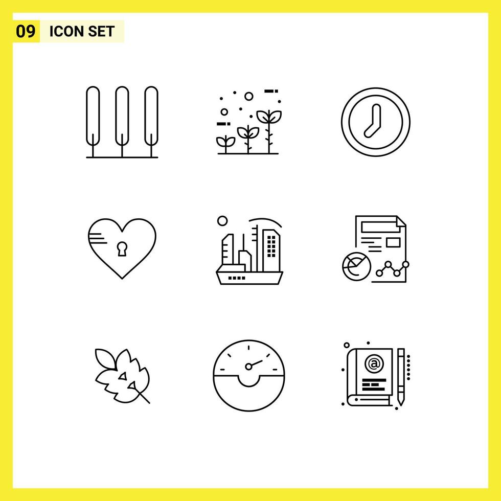 Modern Set of 9 Outlines and symbols such as colonization like interface love secure Editable Vector Design Elements