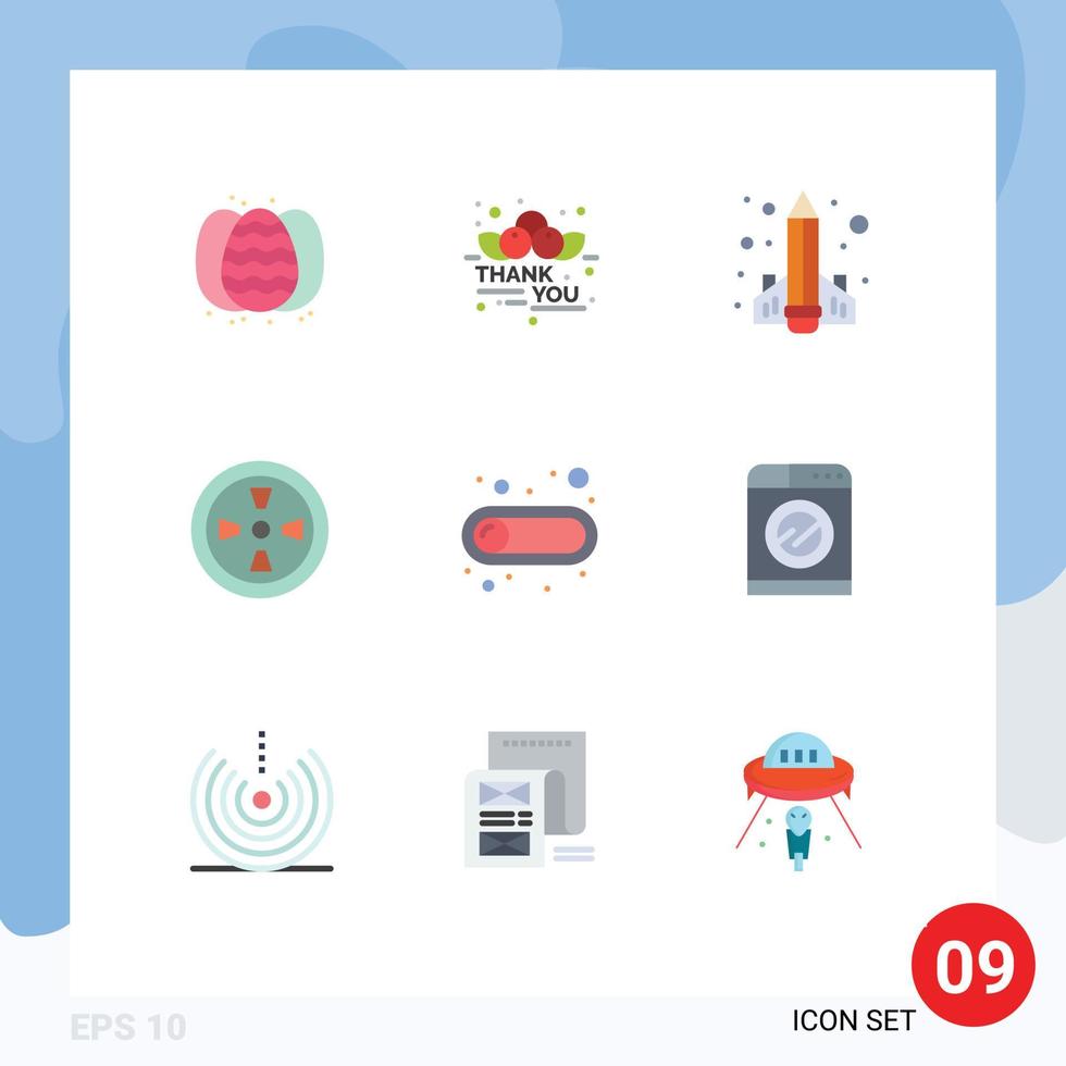 Universal Icon Symbols Group of 9 Modern Flat Colors of button wind book turbine rocket Editable Vector Design Elements