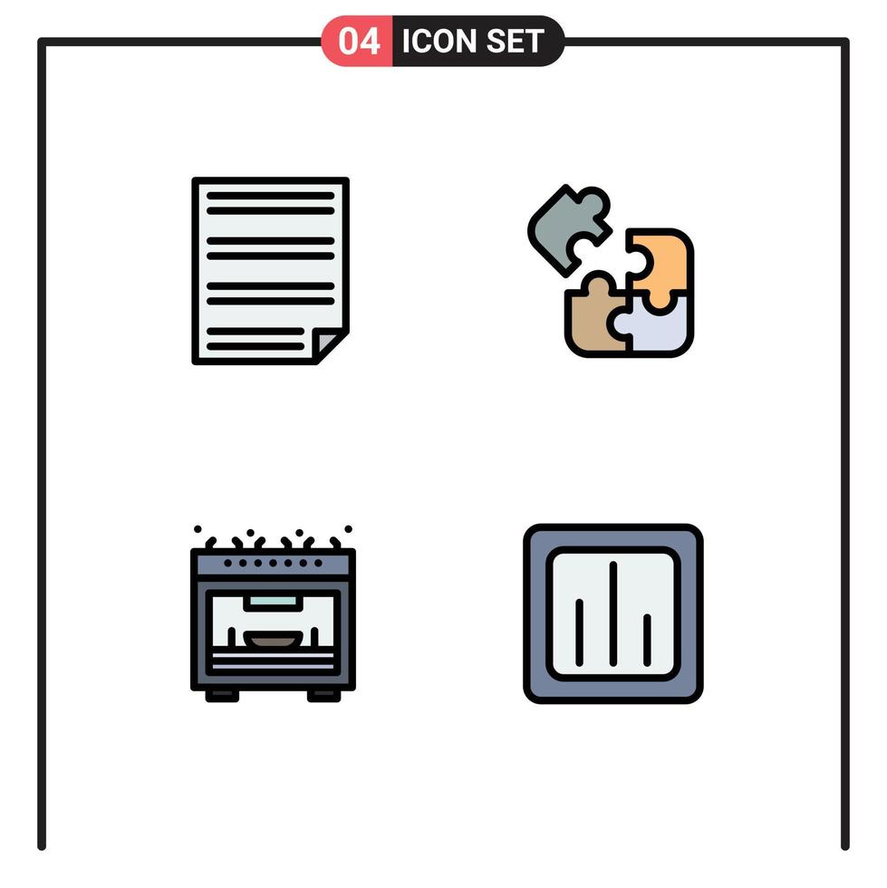 Modern Set of 4 Filledline Flat Colors and symbols such as data kitchen page puzzle oven Editable Vector Design Elements
