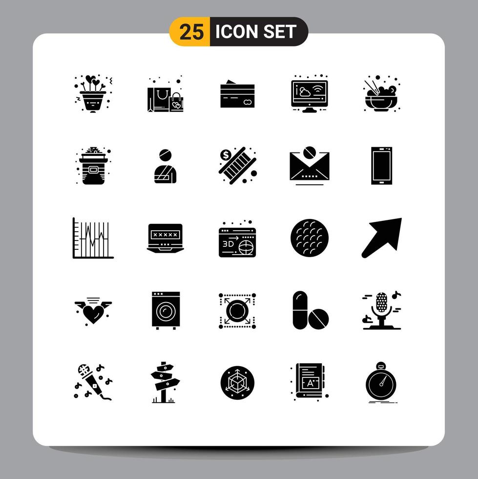 Set of 25 Modern UI Icons Symbols Signs for cloudy shopping creditcard money credit Editable Vector Design Elements