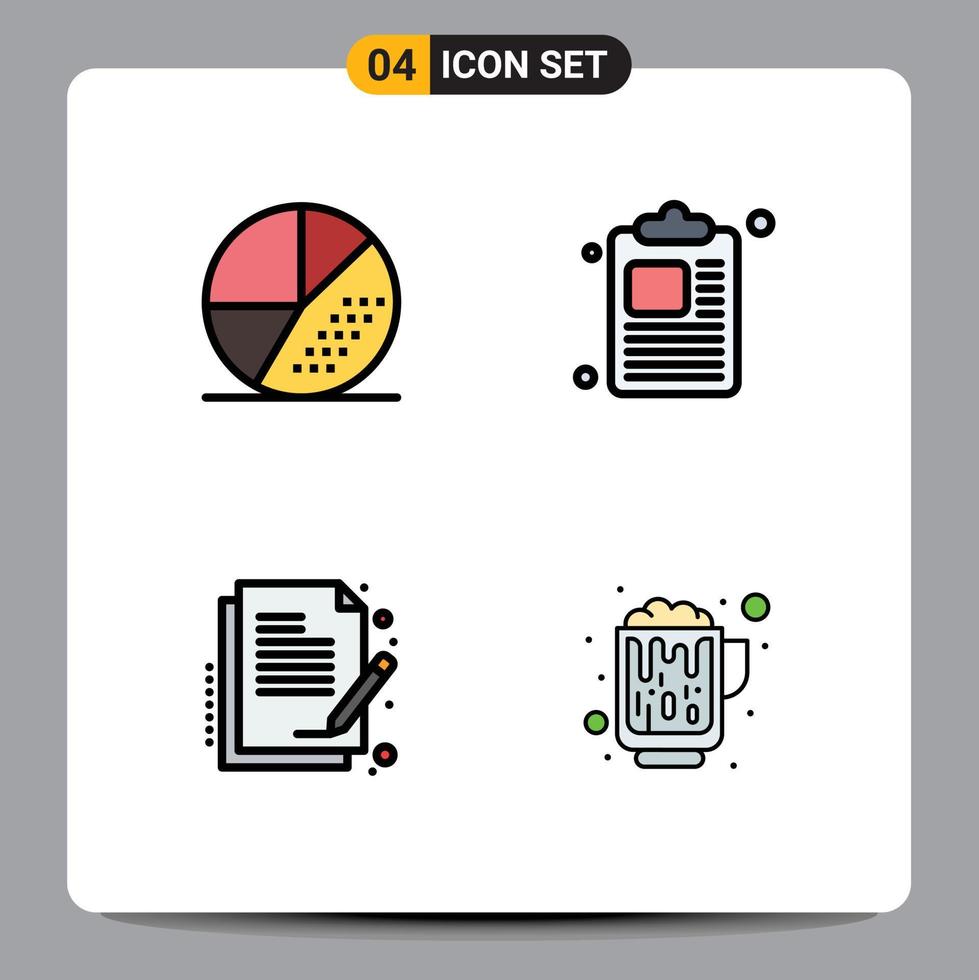 Group of 4 Modern Filledline Flat Colors Set for engine paper search clipboard document Editable Vector Design Elements