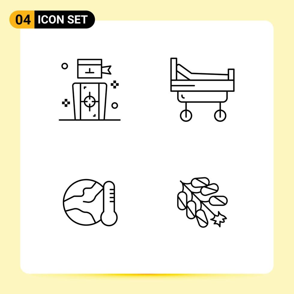 Group of 4 Filledline Flat Colors Signs and Symbols for darts global target medical temperature Editable Vector Design Elements