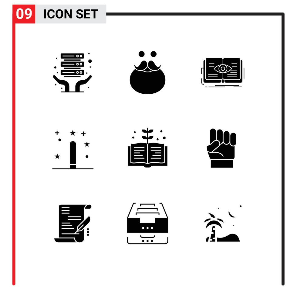 Group of 9 Modern Solid Glyphs Set for programing development knowledge design growth Editable Vector Design Elements