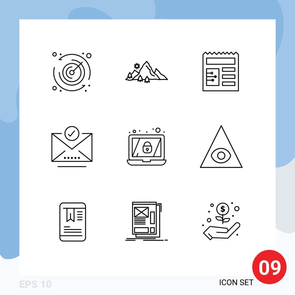 Universal Icon Symbols Group of 9 Modern Outlines of lock encryption document select email Editable Vector Design Elements