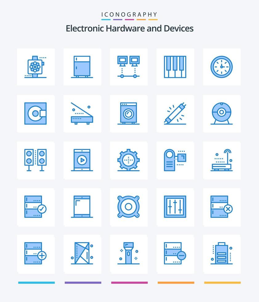 dispositivos creativos 25 paquete de iconos azules como piano. teclado. congelar. audio. neto vector