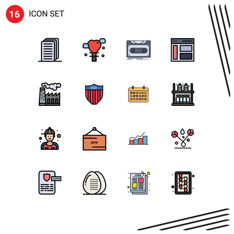 Modern Set of 16 Flat Color Filled Lines Pictograph of pollution user record sidebar interface Editable Creative Vector Design Elements