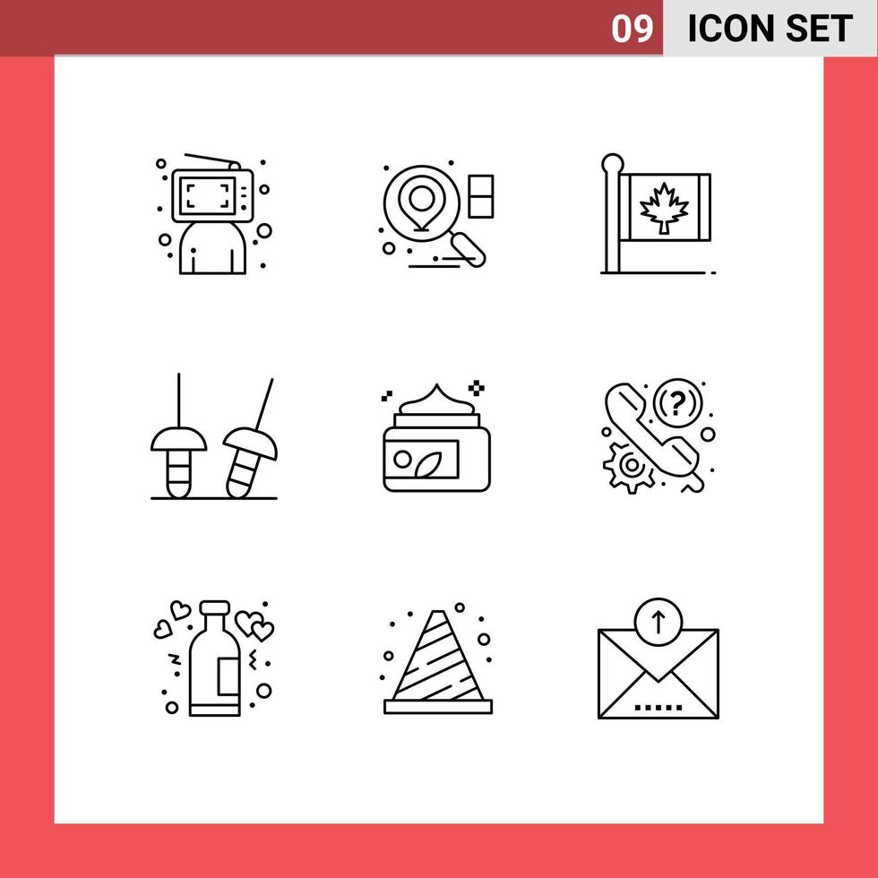 Universal Icon Symbols Group of 9 Modern Outlines of lotion sport flag sabre maple Editable Vector Design Elements