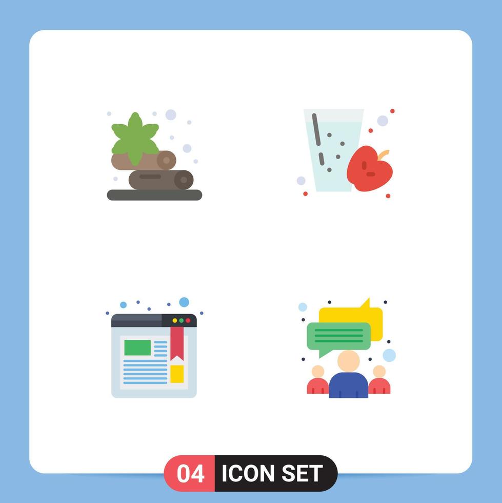 Mobile Interface Flat Icon Set of 4 Pictograms of towel website drink apple group Editable Vector Design Elements