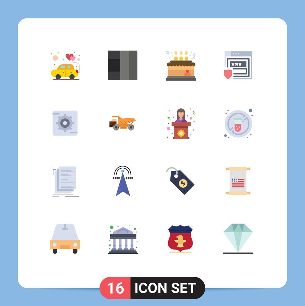 Set of 16 Modern UI Icons Symbols Signs for box gear celebration storage protection Editable Pack of Creative Vector Design Elements