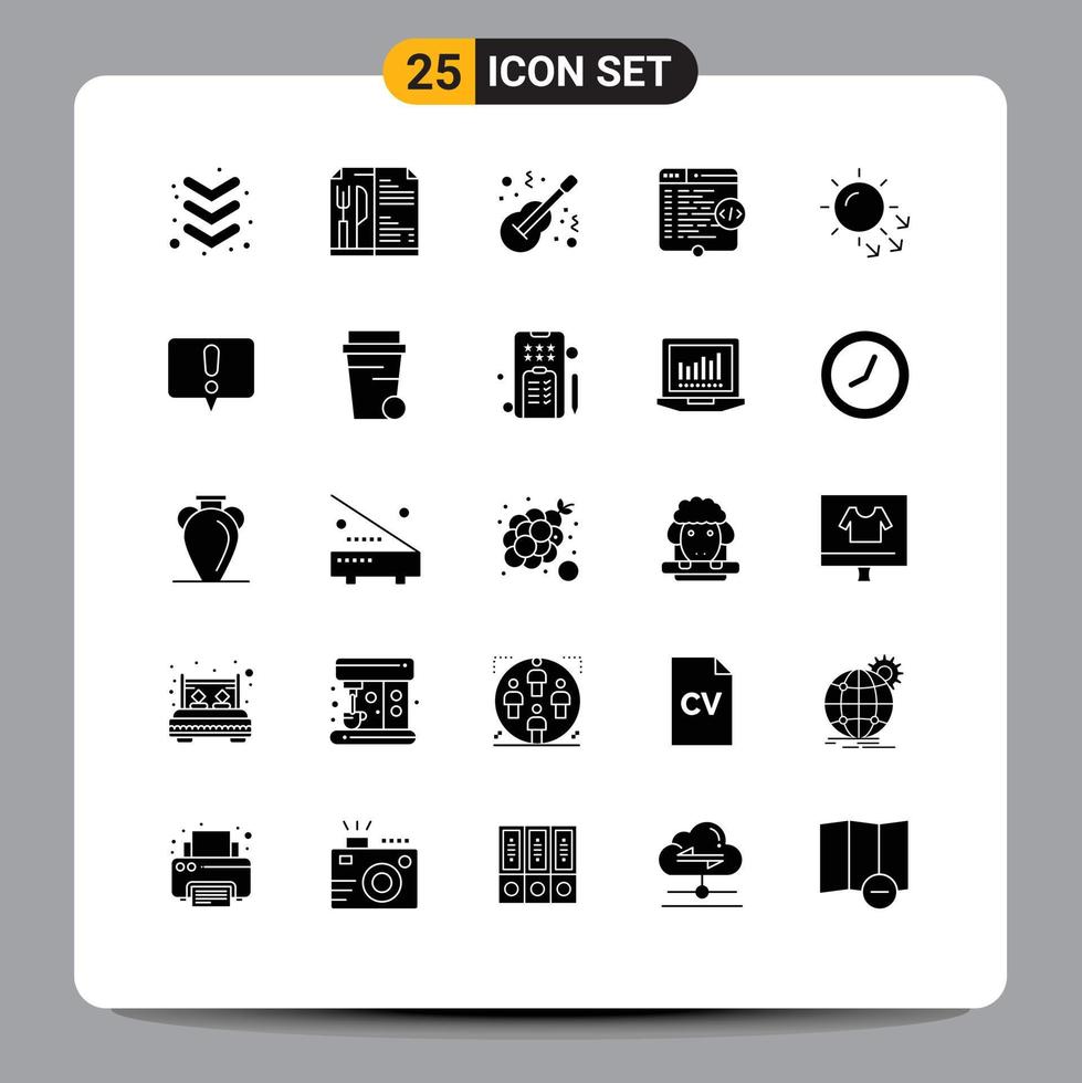 25 Universal Solid Glyph Signs Symbols of dry skin coding instrument window html Editable Vector Design Elements