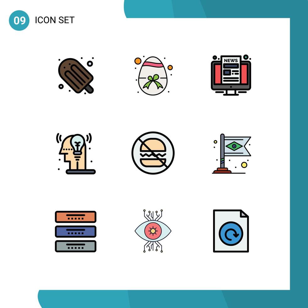 Mobile Interface Filledline Flat Color Set of 9 Pictograms of fast idea computer man creative Editable Vector Design Elements