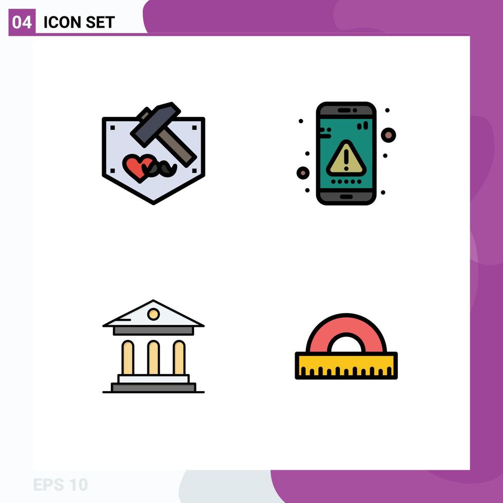 4 Universal Filledline Flat Colors Set for Web and Mobile Applications day university mustache interaction campus Editable Vector Design Elements